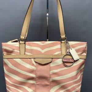 Coach Pink and Cream Zebra With Metal And Leather Hangtag